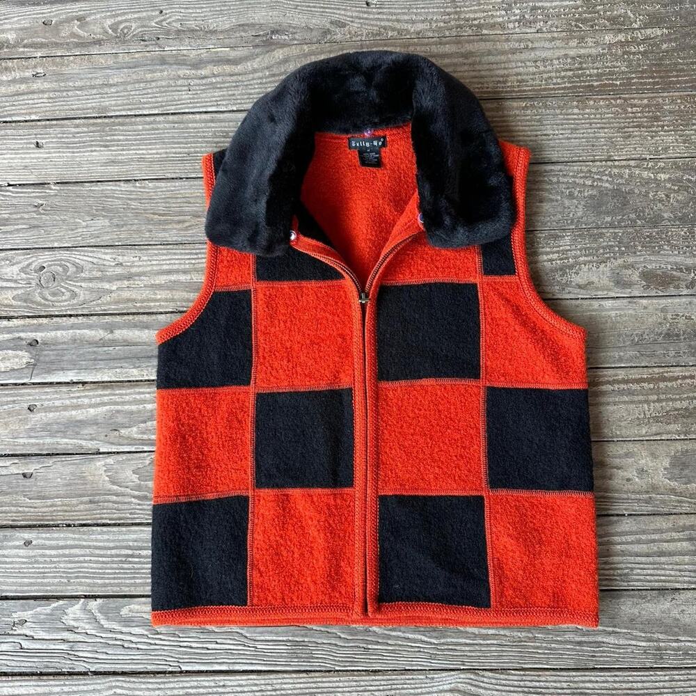 Vintage orange and black checkered vest size medium 100% wool